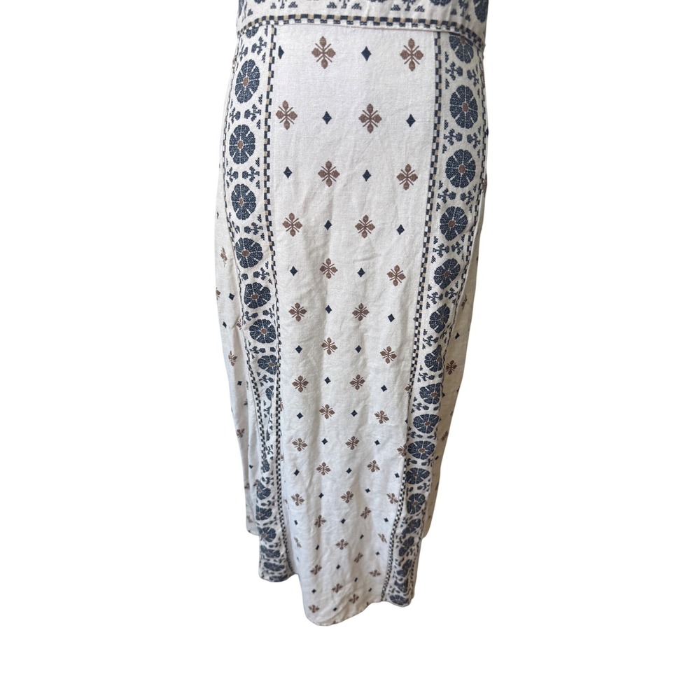 Zara Midi Linen Embroidered Summer Boho Cut Out Dress S Euro Vacation Resort - Picture 5 of 12